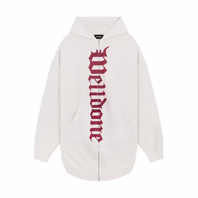 WE11DONE SS24 Gothic Logo Long Zip-Up Hoodie Unisex White WD-TJ0-24-812-U-WH