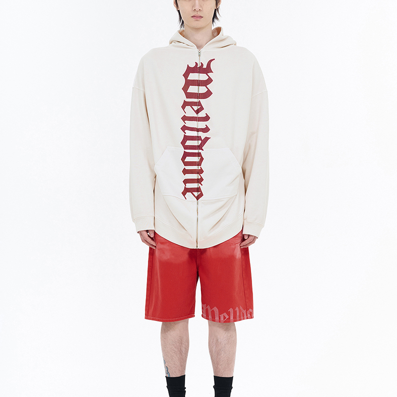 WE11DONE SS24 Gothic Logo Long Zip-Up Hoodie Unisex White WD-TJ0-24-812-U-WH 圖 4