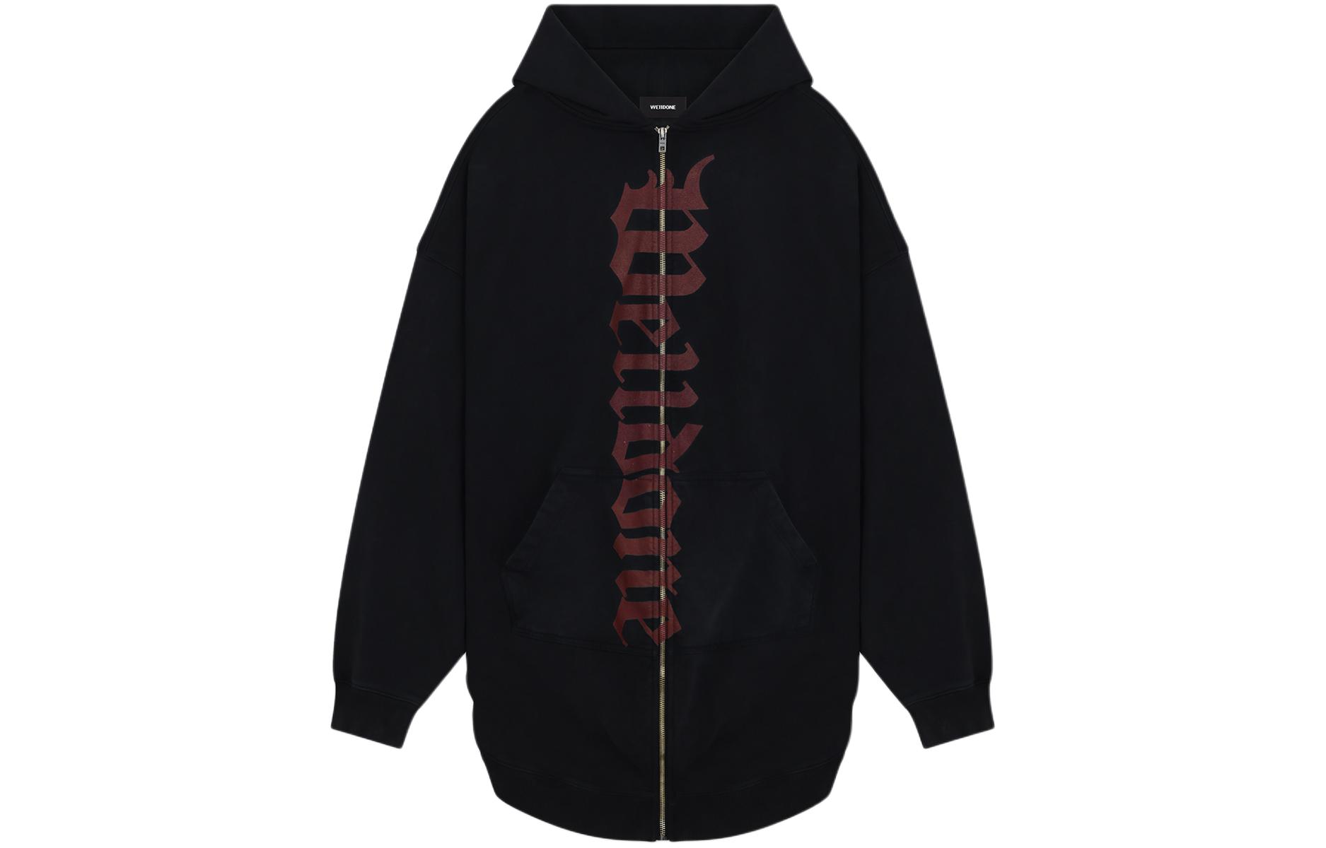 WE11DONE SS24 Gothic Logo Long Zip Hoodie Unisex - Black WD-TJ0-24-812-U-BK