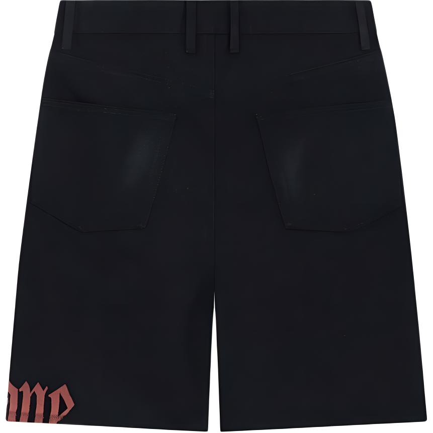 Lookbook WE11DONE SS24 Gothic Logo Print Multi-Pocket Zipper Denim Shorts Men Black WD-DP0-24-345-M-BK