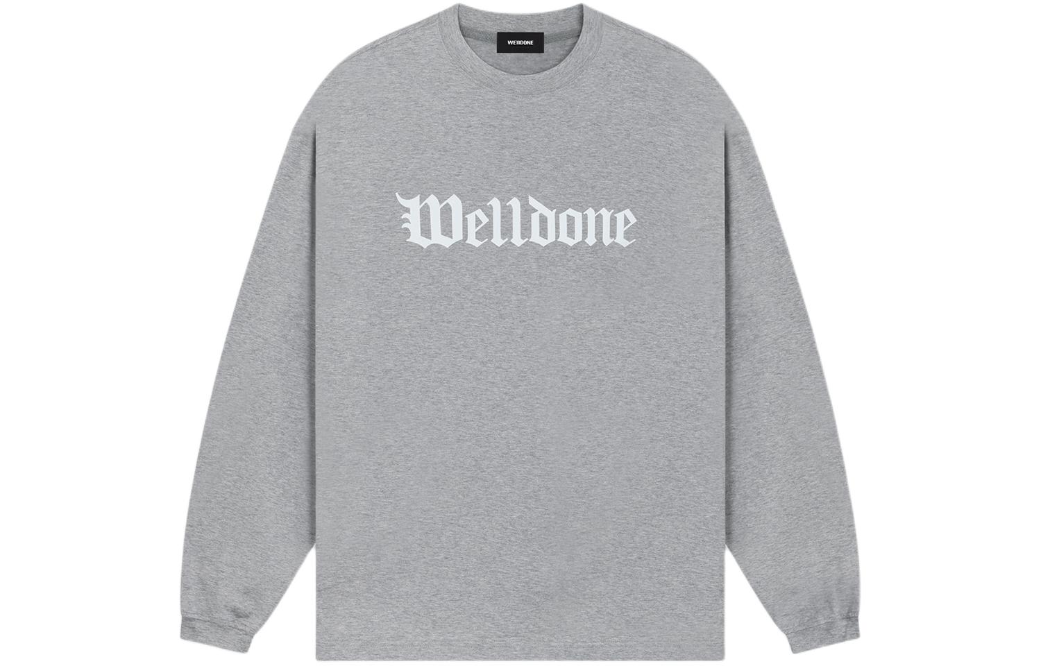 WE11DONE SS24 Gothic Logo Print Ribbed Crewneck Pullover Sweatshirt Unisex Gray WD-TT0-24-800-U-MG