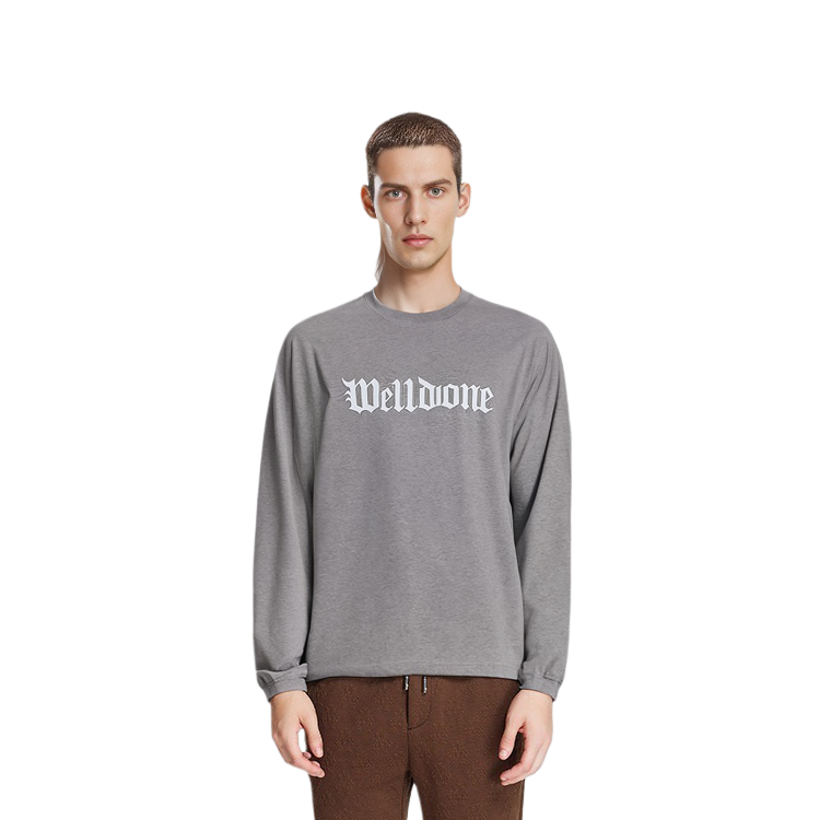 WE11DONE SS24 Gothic Logo Print Ribbed Crewneck Pullover Sweatshirt Unisex Gray WD-TT0-24-800-U-MG 圖 4