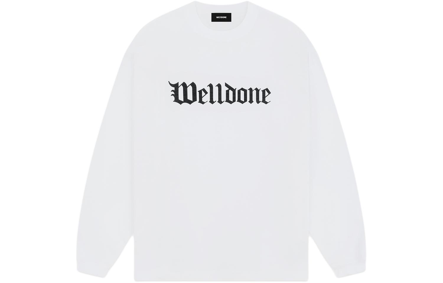 WE11DONE SS24 Gothic Logo Print Ribbed Crewneck Sweatshirt Unisex White. WD-TT0-24-800-U-WH