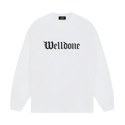 WE11DONE SS24 Gothic Logo Print Ribbed Crewneck Sweatshirt Unisex White. WD-TT0-24-800-U-WH
