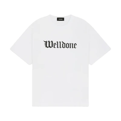 WE11DONE SS24 Gothic Logo Print Unisex White T-Shirt. WD-TT0-24-899-U-WH