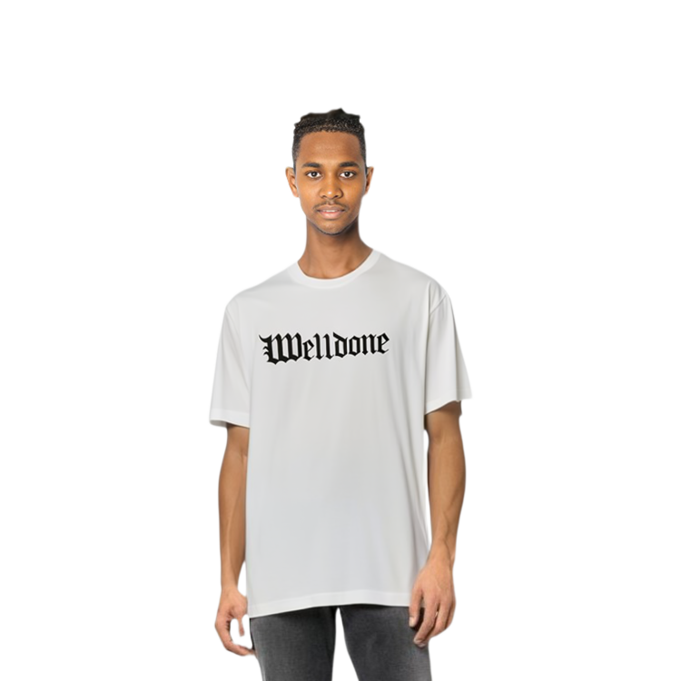 Shop WE11DONE SS24 哥德印花男女白色T恤. WD-TT0-24-899-U-WH