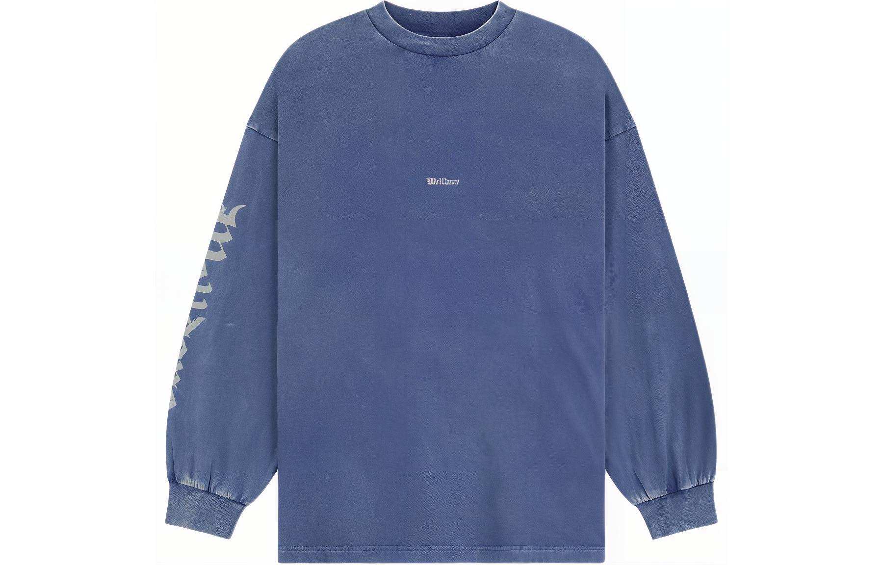 WE11DONE SS24 Gothic Logo Printed Washed Long Sleeve T-Shirt Unisex Purple. WD-TT0-24-714-U-PP