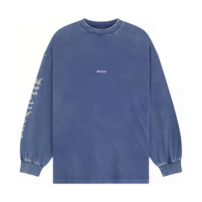 WE11DONE SS24 Gothic Logo Printed Washed Long Sleeve T-Shirt Unisex Purple. WD-TT0-24-714-U-PP