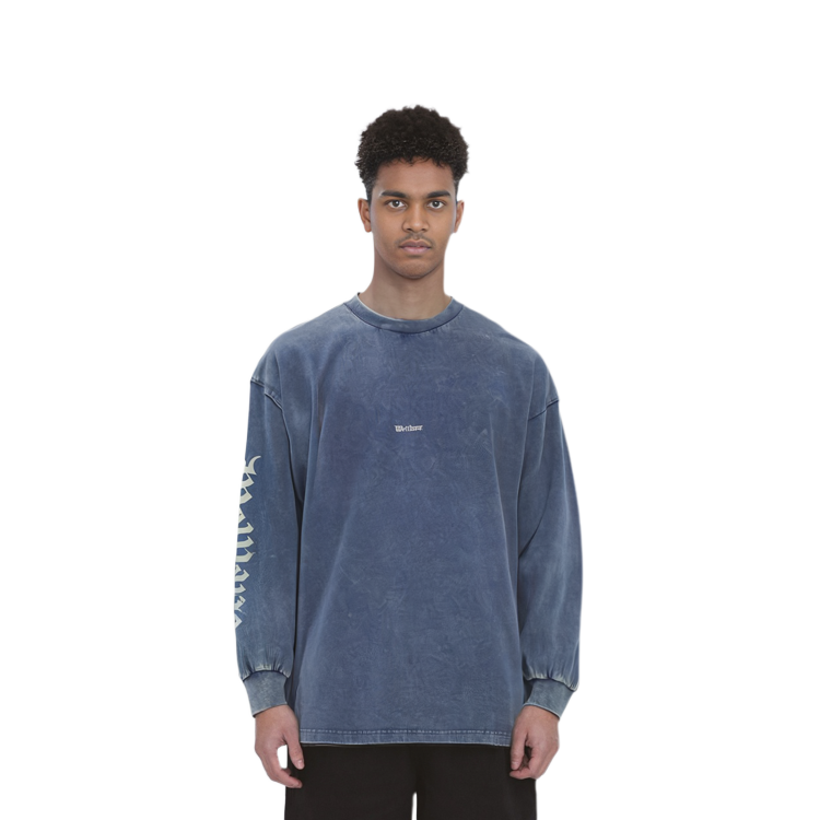 Shop WE11DONE SS24 哥德印花洗色長袖T恤 紫色 男女款 WD-TT0-24-714-U-PP