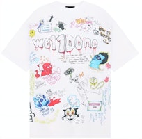 WE11DONE SS24 Graffiti Logo Print Unisex White Crewneck T-Shirt WD-TT1-24-729-U-WH WE11DONE SS24 Graffiti Logo Print Unisex White Crewneck T-Shirt WD-TT1-24-729-U-WH