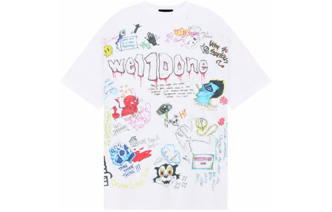 Order WE11DONE SS24 塗鴉Logo印花男女款白色圓領T恤 WD-TT1-24-729-U-WH