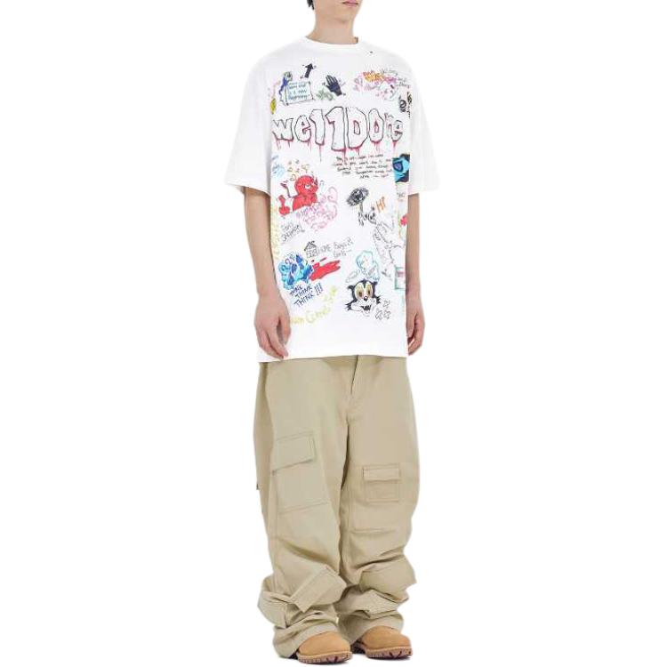 Purchase WE11DONE SS24 塗鴉Logo印花男女款白色圓領T恤 WD-TT1-24-729-U-WH