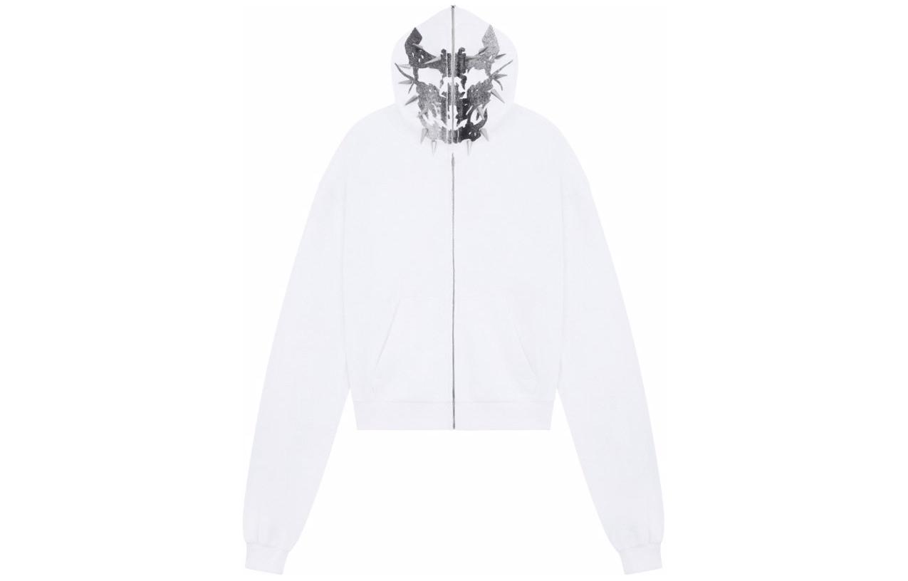 WE11DONE SS24 Graphic Print Zip-Up Hoodie White Unisex WD-TJ1-24-899-U-WH