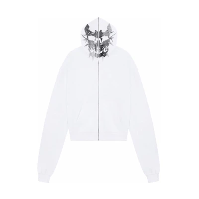 WE11DONE SS24 Graphic Print Zip-Up Hoodie White Unisex WD-TJ1-24-899-U-WH