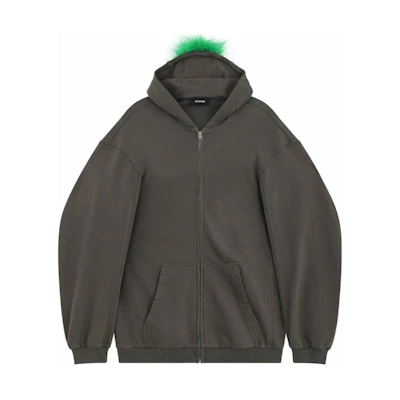 WE11DONE SS24 Green Oversized Zip Hoodie Unisex WD-TJ1-24-884-U-CH