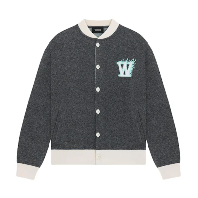 WE11DONE SS24 Grey Jacquard W-Logo Baseball Knit Jacket Unisex WD-KJ0-24-626-U-GY