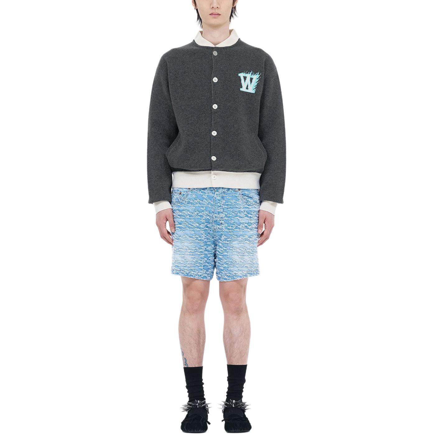 WE11DONE SS24 Grey Jacquard W-Logo Baseball Knit Jacket Unisex WD-KJ0-24-626-U-GY 圖 4