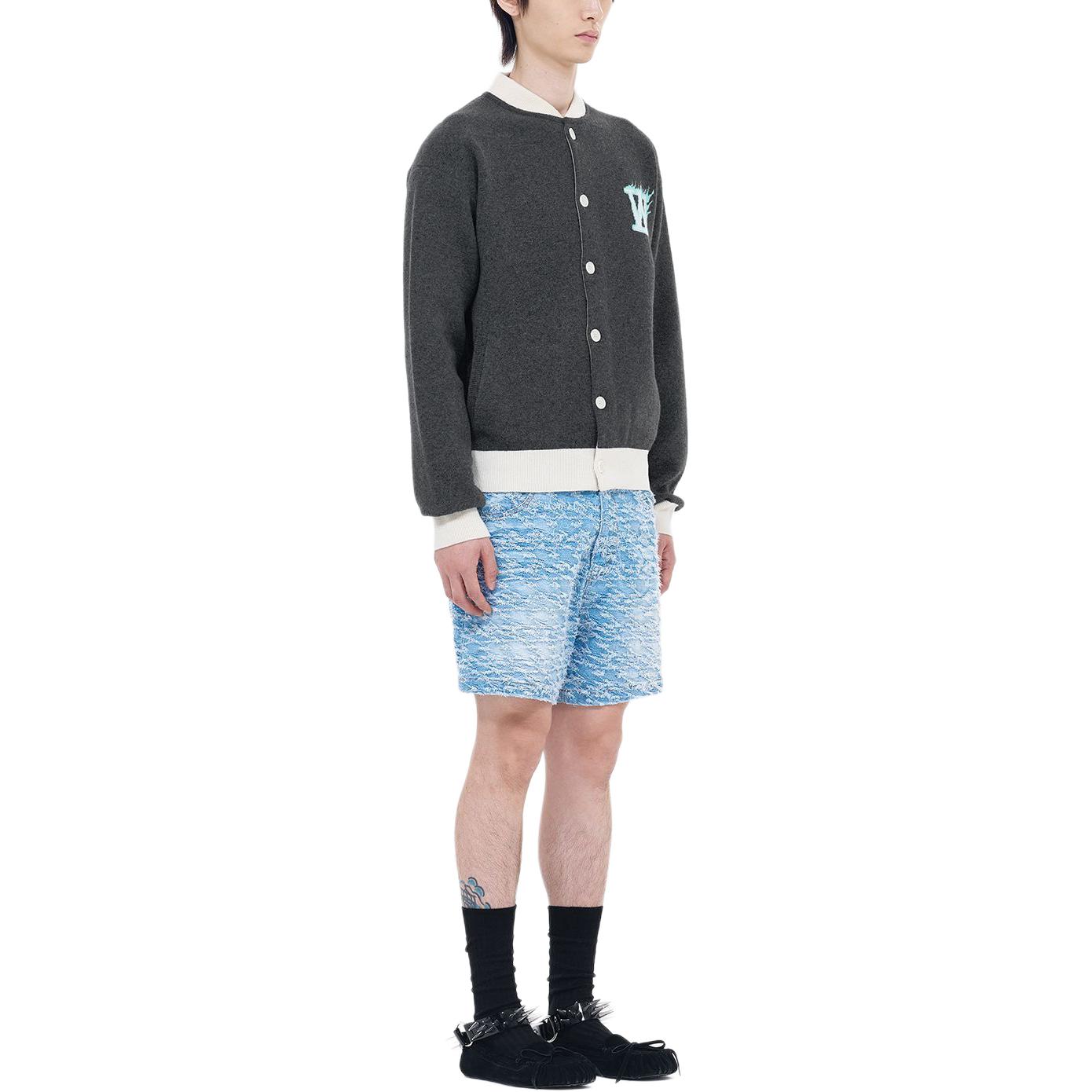 WE11DONE SS24 Grey Jacquard W-Logo Baseball Knit Jacket Unisex WD-KJ0-24-626-U-GY 圖 6