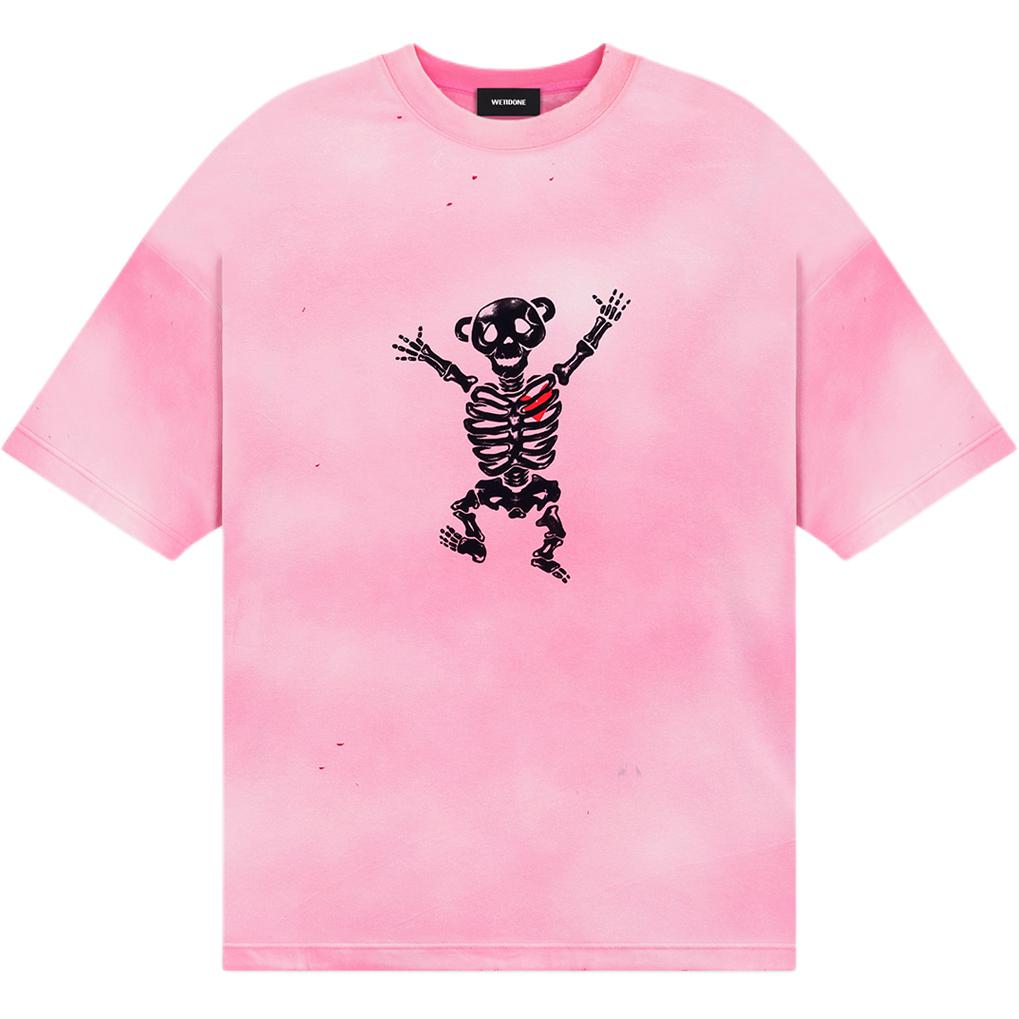 WE11DONE SS24 Logo Bolt Teddy Bear Graphic Pink Unisex T-Shirt. WD-TT1-24-862-U-PK