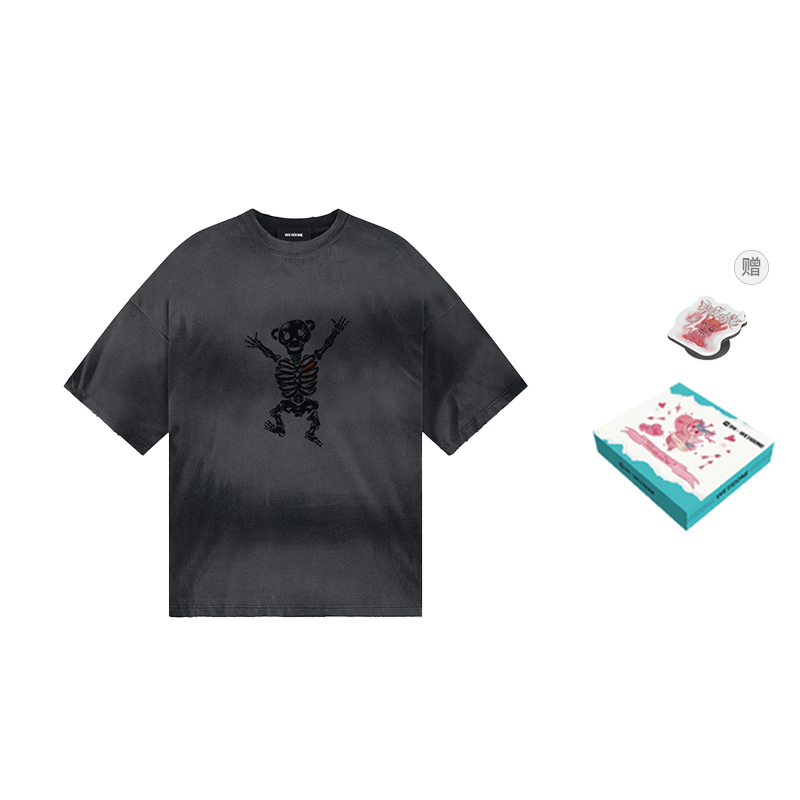 WE11DONE SS24 Logo Bolt Teddy Bear Print Unisex Black T-Shirt WD-TT1-24-862-U-BK