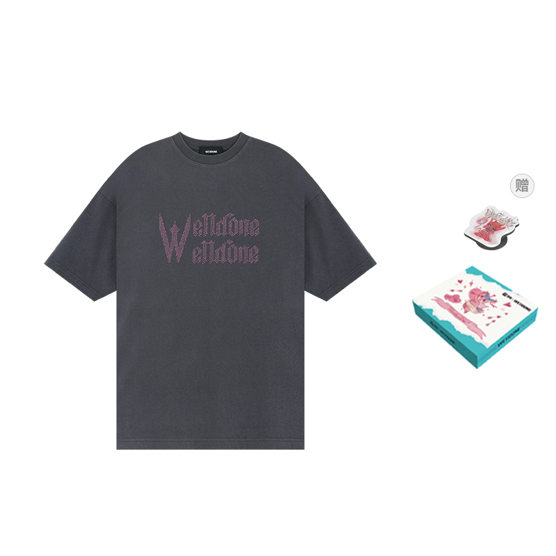 WE11DONE SS24 Logo Rhinestone Crewneck Short Sleeve T-Shirt Unisex Grey. WD-TT1-24-714-U-DG