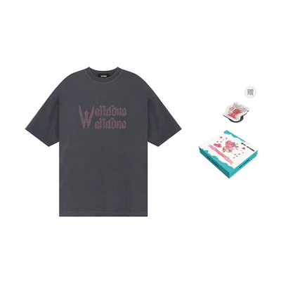 WE11DONE SS24 Logo Rhinestone Crewneck Short Sleeve T-Shirt Unisex Grey. WD-TT1-24-714-U-DG