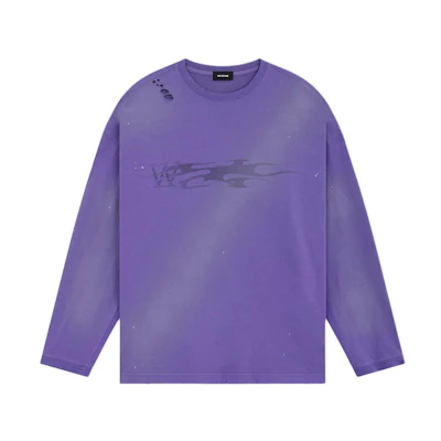 WE11DONE SS24 Metallic Print Distressed Splatter Oversized Long Sleeve Tee Purple WD-TT0-24-754-U-PP