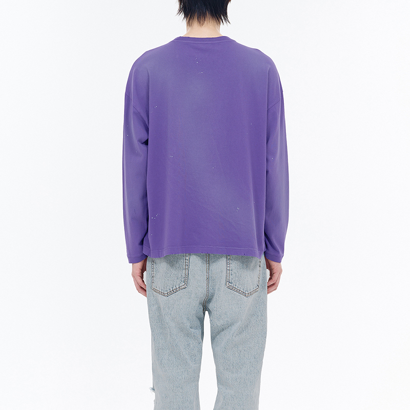 WE11DONE SS24 Metallic Print Distressed Splatter Oversized Long Sleeve Tee Purple WD-TT0-24-754-U-PP 圖 5