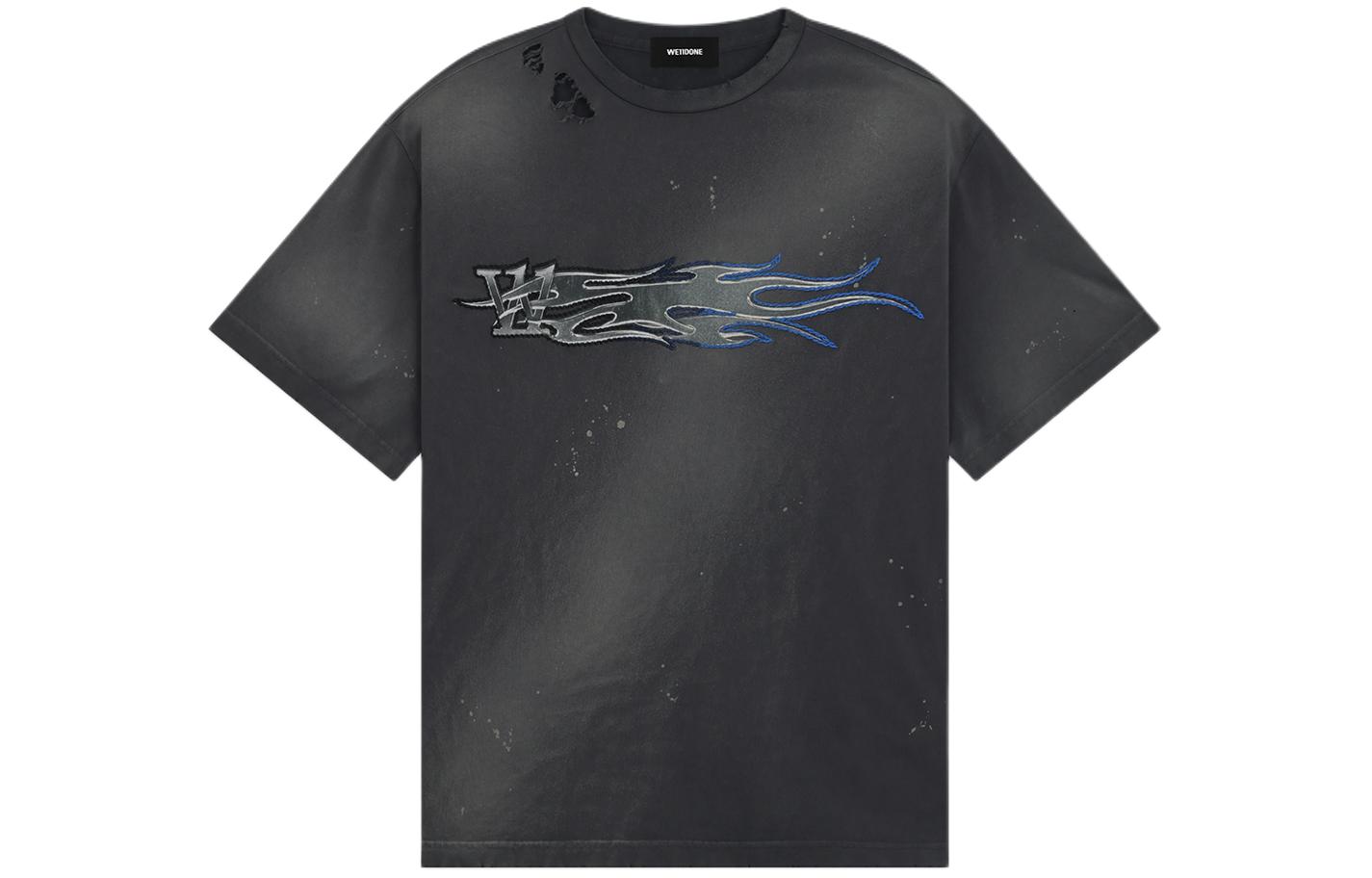 WE11DONE SS24 Metallic Washed Oversized Crewneck T-Shirt Unisex Charcoal. WD-TT0-24-751-U-CH