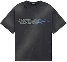 WE11DONE SS24 Metallic Washed Oversized Crewneck T-Shirt Unisex Charcoal. WD-TT0-24-751-U-CH WE11DONE SS24 Metallic Washed Oversized Crewneck T-Shirt Unisex Charcoal. WD-TT0-24-751-U-CH