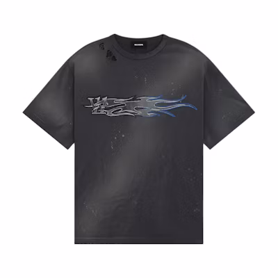 WE11DONE SS24 Metallic Washed Oversized Crewneck T-Shirt Unisex Charcoal. WD-TT0-24-751-U-CH