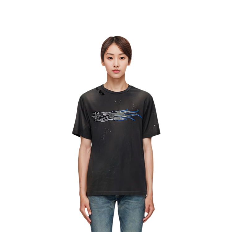 Purchase WE11DONE SS24 金属感水洗宽松圆领男女同款短袖T恤 深炭灰色. WD-TT0-24-751-U-CH