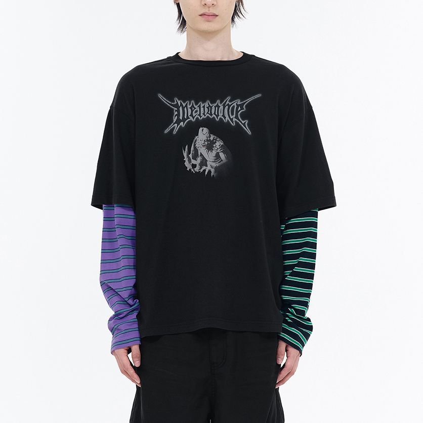 Shop WE11DONE SS24 怪兽印花标志长袖T恤 男女同款 - 黑色 WD-TT0-24-877-U-BK