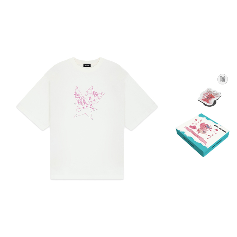 WE11DONE SS24 Monster Print Distressed Unisex T-Shirt Cream White WD-TT2-24-771-U-IV