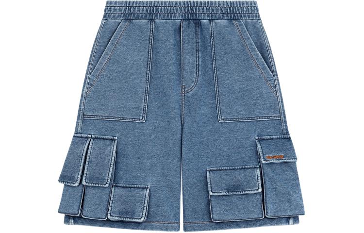 WE11DONE SS24 Multi-Pocket Washed Denim Cargo Shorts Unisex Blue WD-TA0-24-784-U-BL