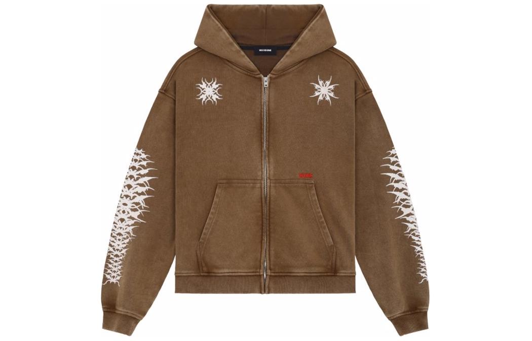 WE11DONE SS24 Nail Print Zip Hoodie Jacket Unisex Brown WD-TJ1-24-848-U-BR