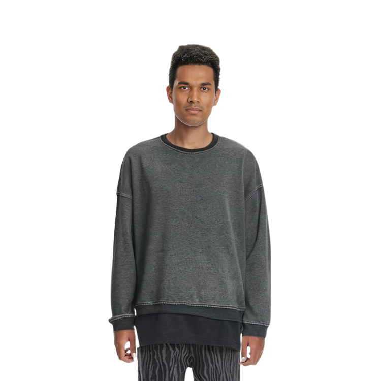 Shop WE11DONE SS24 黑色寬鬆Logo長袖圓領男女款運動衫。 WD-TS0-24-788-U-BK