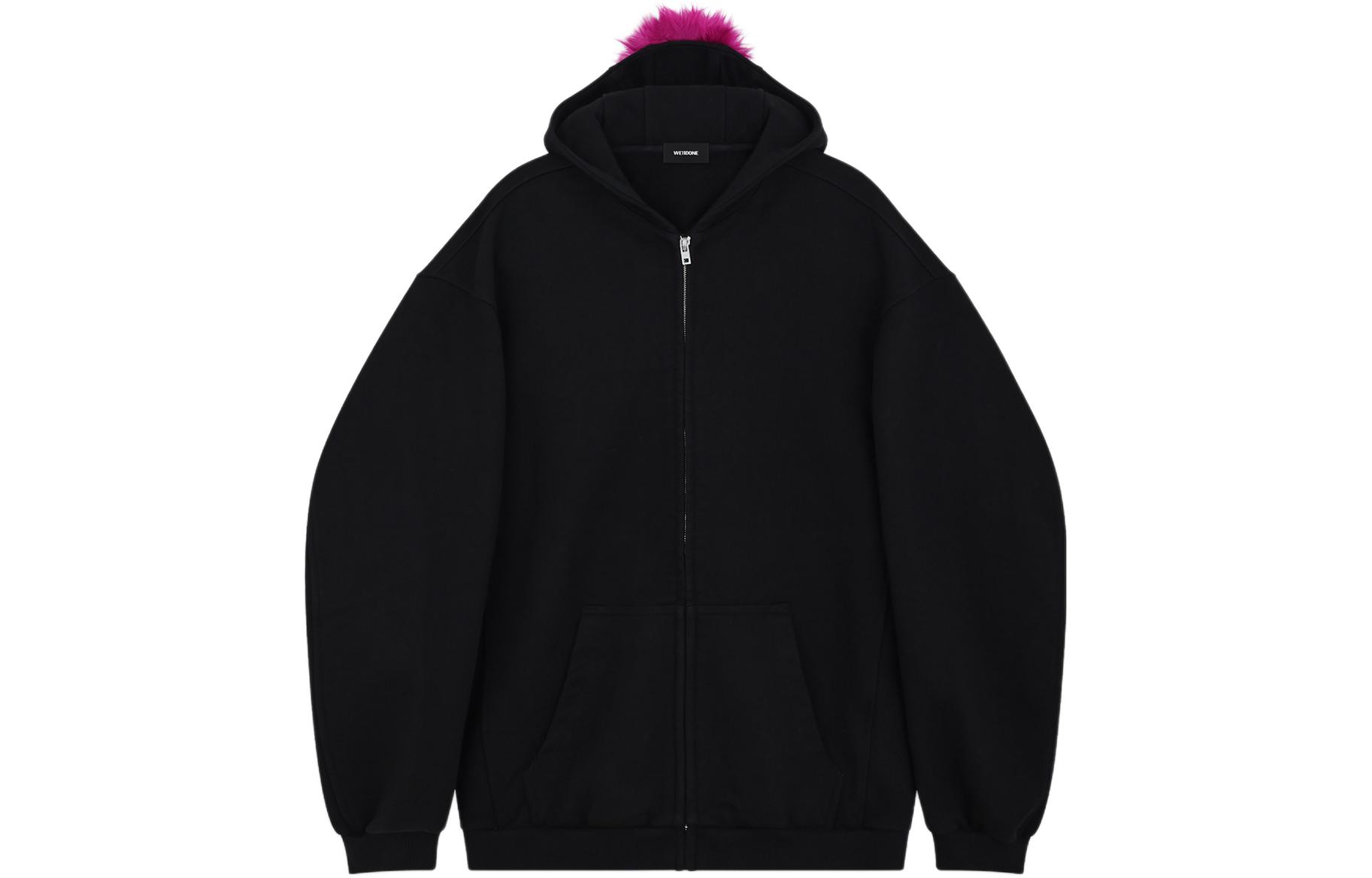 WE11DONE SS24 Oversized Hoodie with Zip, Unisex Black WD-TJ1-24-884-U-BK
