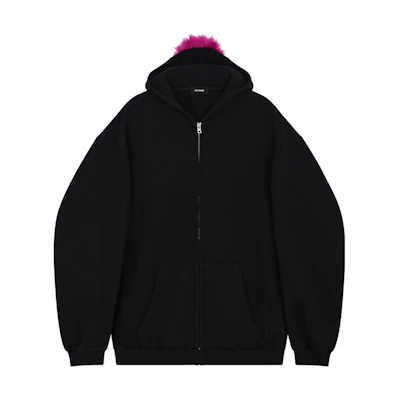WE11DONE SS24 Oversized Hoodie with Zip, Unisex Black WD-TJ1-24-884-U-BK