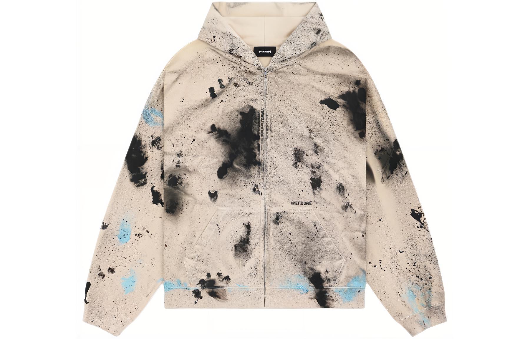WE11DONE SS24 Painted Zip Hoodie Unisex Beige Long Sleeve WD-TJ1-24-882-U-BG