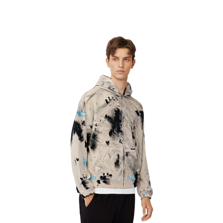 WE11DONE SS24 Painted Zip Hoodie Unisex Beige Long Sleeve WD-TJ1-24-882-U-BG 圖 4