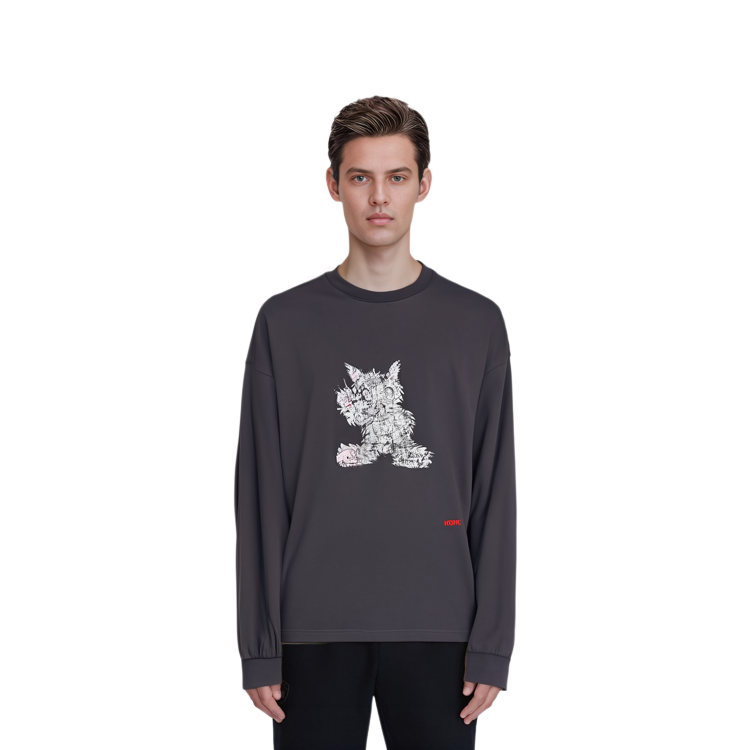 WE11DONE SS24 Patterned Print Comfortable Crewneck Long Sleeve Unisex T-Shirt Grey WD-TT1-24-715-U-DG 圖 4