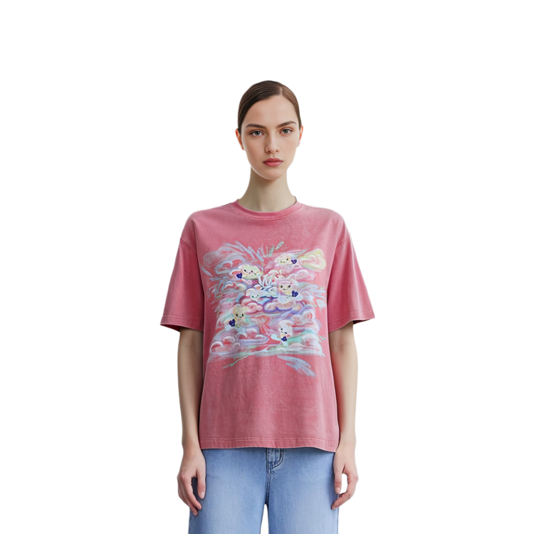 WE11DONE SS24 Pink Washed Vintage Bunny Graphic Oversized Unisex T-Shirt. WD-TT0-24-729-U-PK 圖 5