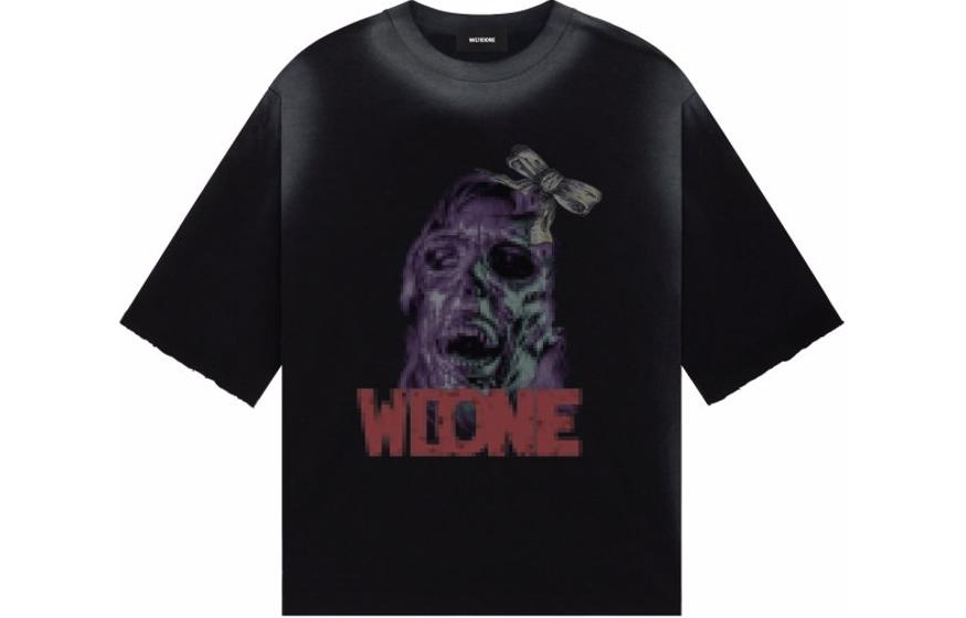 WE11DONE SS24 Pixel Skull Graphic Unisex Black Crewneck T-Shirt WD-TT1-24-743-U-BK 圖 2