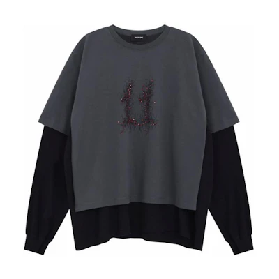 WE11DONE SS24 Printed Crewneck Layered Long Sleeve T-Shirt Unisex Gray WD-TT1-24-850-U-GY