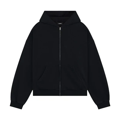 WE11DONE SS24 Punk Rivet Oversized Hoodie with Zipper Pockets Unisex Black WD-TJ0-24-813-U-BK