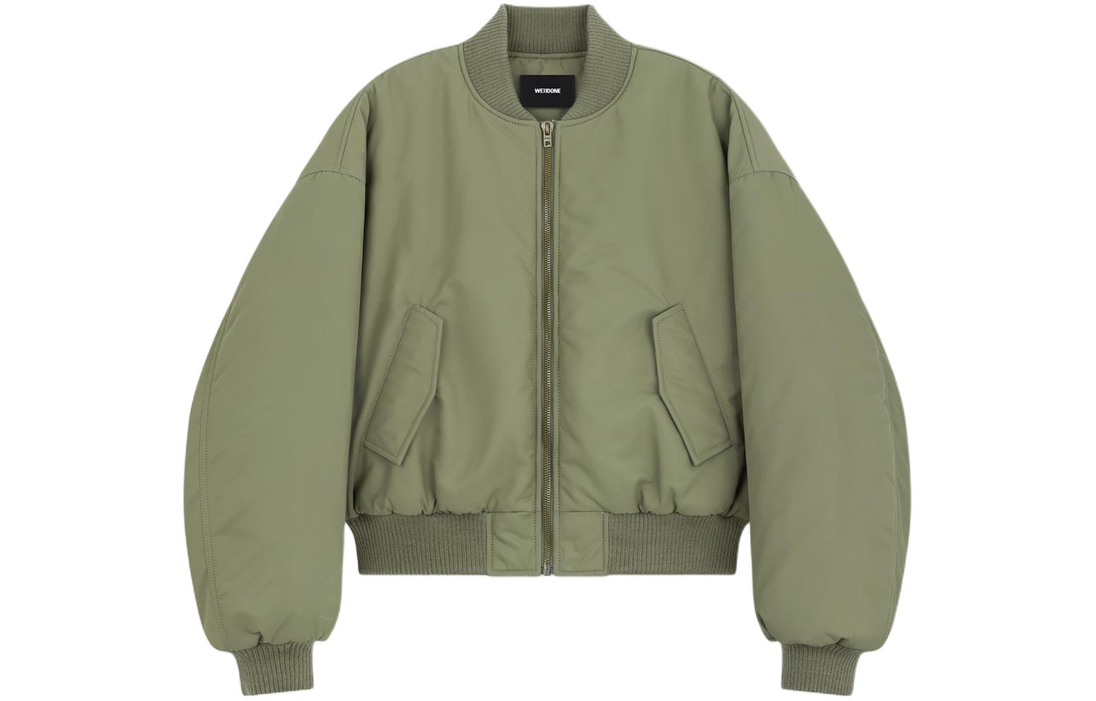 WE11DONE SS24 Ribbed Embroidered Logo Bomber Jacket Unisex Green WD-JP0-24-102-U-KK