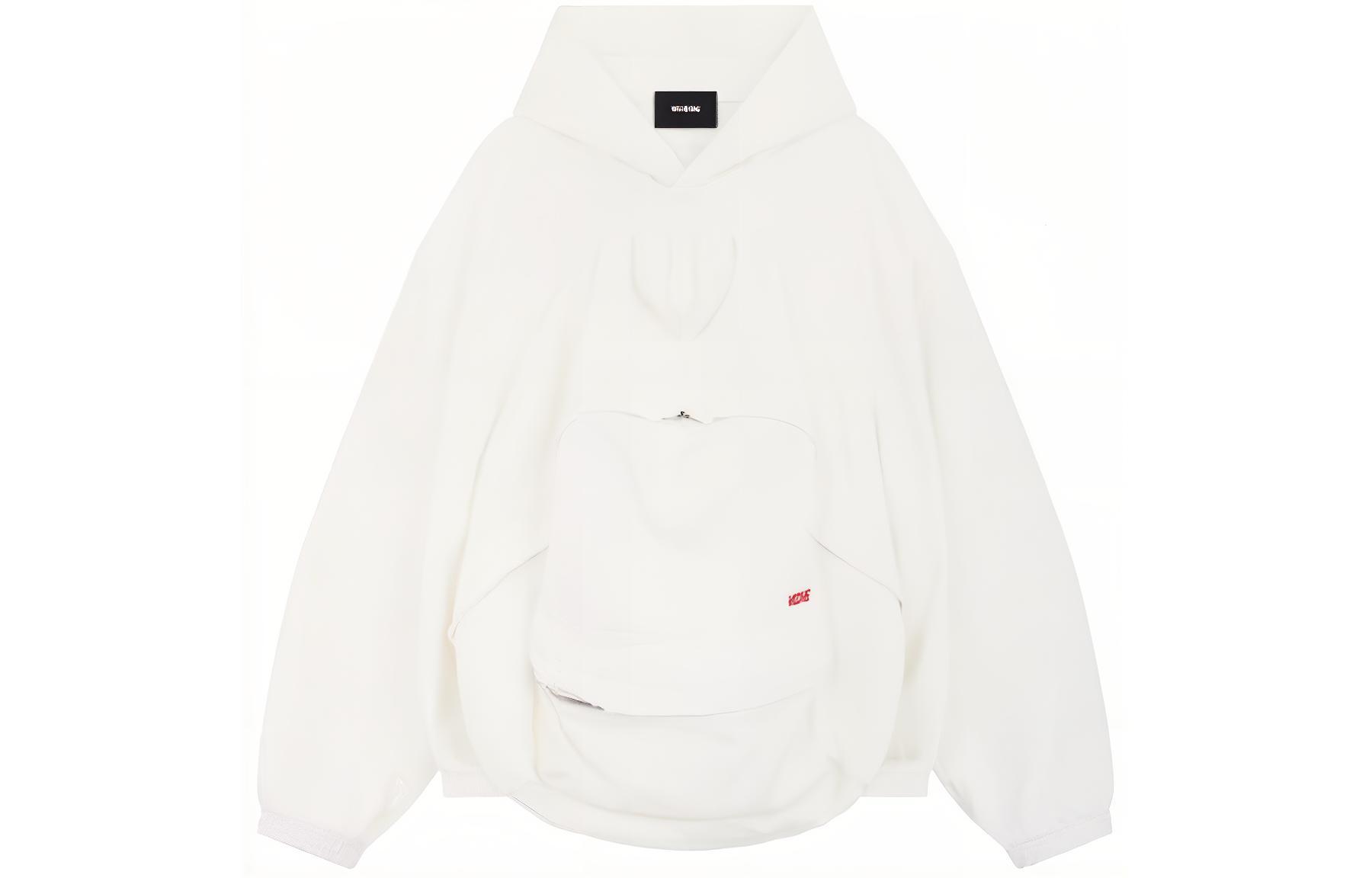 WE11DONE SS24 Solid Color Hoodie with Backpack Pocket Unisex - White WD-DJ1-24-350-U-WH