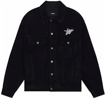 Order WE11DONE SS24 Unisex Black Denim Jacket with Colorblock Logo Print. WD-DJ1-24-372-U-BK