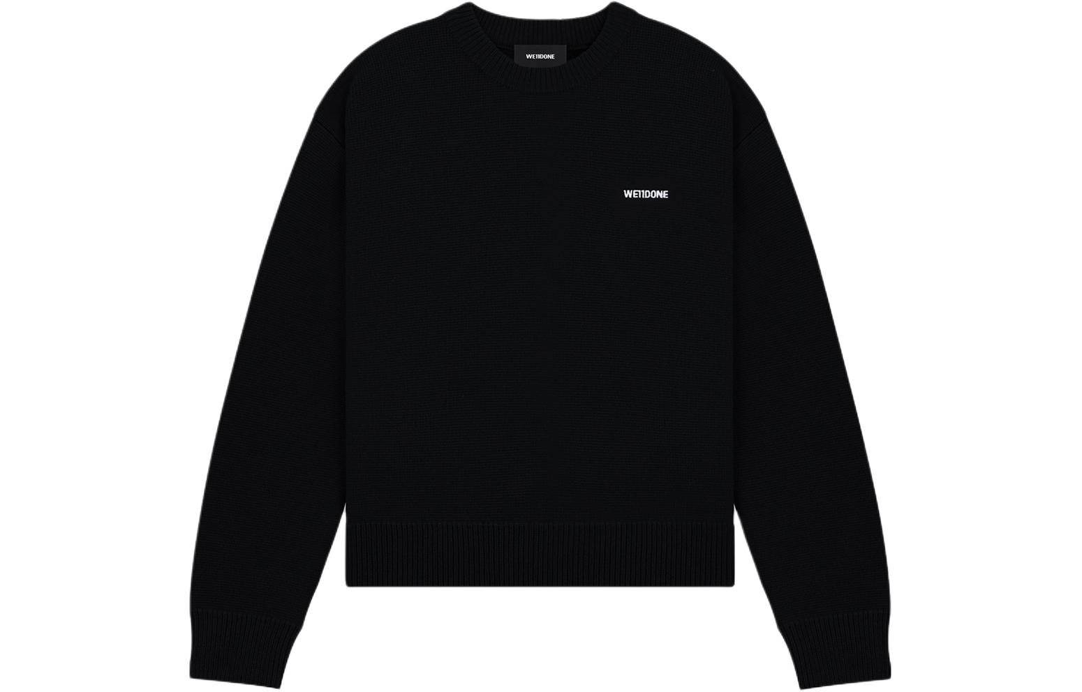 WE11DONE SS24 Unisex Black Embroidered Logo Ribbed Crewneck Sweater. WD-KT0-24-610-U-BK
